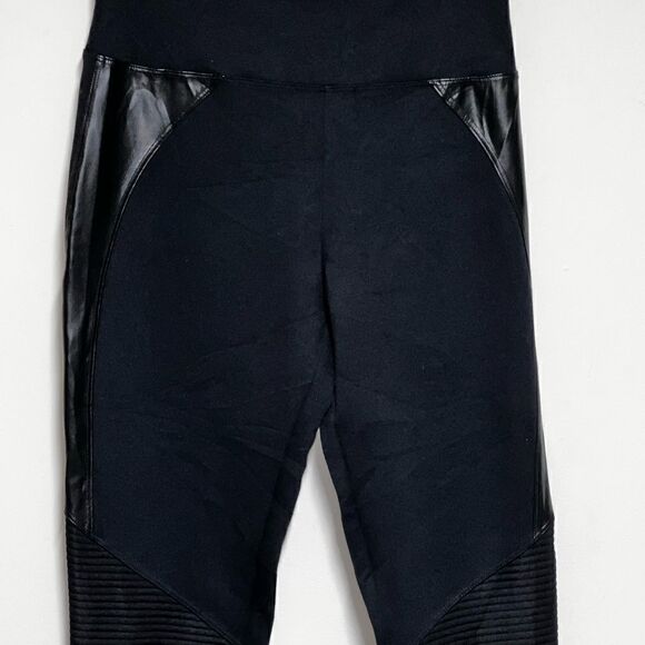 NWOT Spanx Assets Moto Faux Leather Ponte Black Leggings Womens S - Picture 3 of 6